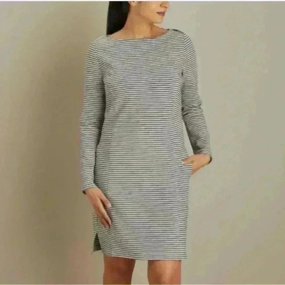 Duluth Trading Ponte Pro Dress Womens XS Black Gray Striped Knit Stretch Pockets - Picture 1 of 15